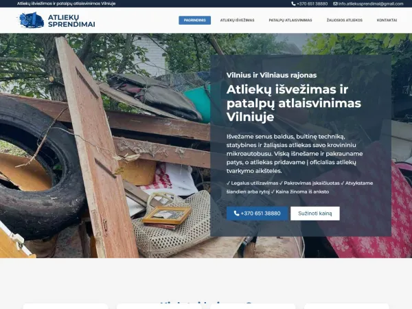 „Atliekų sprendimai“ svetainė – visas pagrindinis puslapis