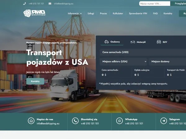 „AWDshipping“ svetainė – pagrindinis puslapis kompiuterio ekrane