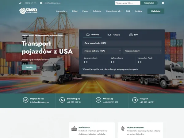 „AWDshipping“ svetainė – visas pagrindinis puslapis