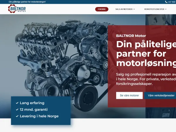 „Baltnor Motor“ svetainė – pagrindinis puslapis kompiuterio ekrane