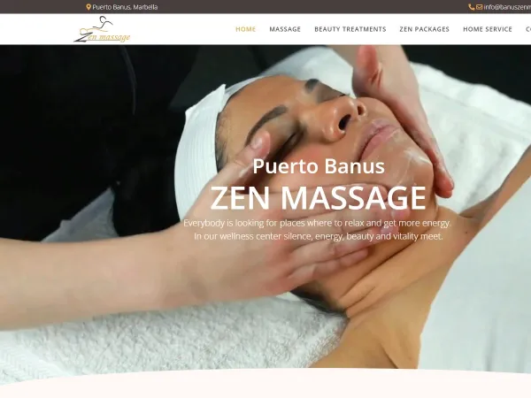 „Banus ZEN Massage“ svetainė – pagrindinis puslapis kompiuterio ekrane