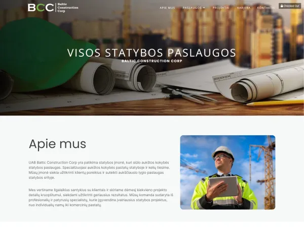 „Baltic Construction Corp“ svetainė – visas pagrindinis puslapis