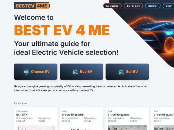 „BestEV4me“ svetainė – pagrindinis puslapis kompiuterio ekrane