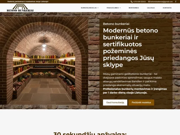„Betono bunkeriai“ svetainė – visas pagrindinis puslapis