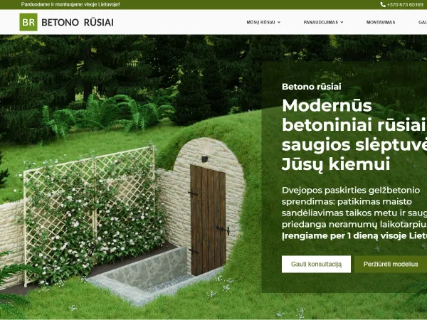 „Betono rūsiai“ svetainė – pagrindinis puslapis kompiuterio ekrane