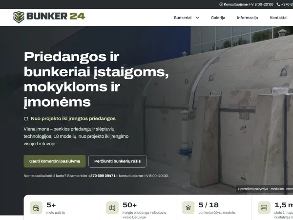 „Bunker24“ svetainė – pagrindinis puslapis kompiuterio ekrane