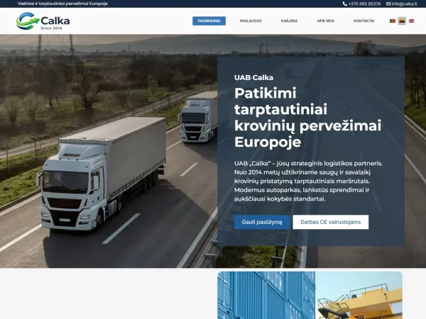 „UAB Calka“ svetainė – visas pagrindinis puslapis