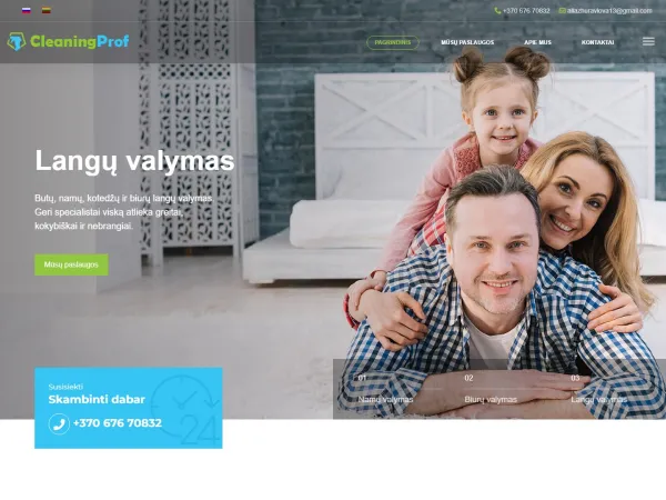 „CleaningProf“ svetainė – visas pagrindinis puslapis