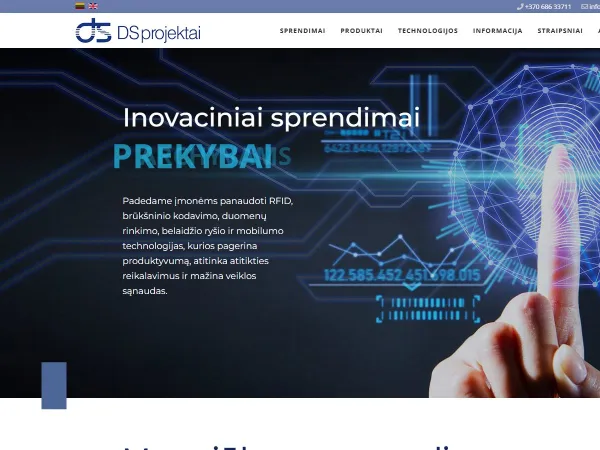 „DS Projektai“ svetainė – pagrindinis puslapis kompiuterio ekrane