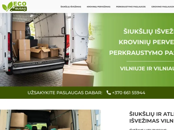 „ECO busas“ svetainė – pagrindinis puslapis kompiuterio ekrane