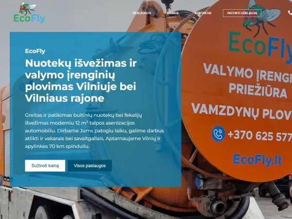 „EcoFly“ svetainė – pagrindinis puslapis kompiuterio ekrane