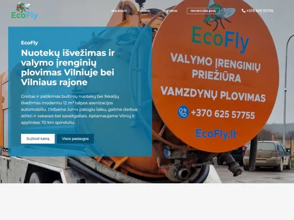 „EcoFly“ svetainė – visas pagrindinis puslapis