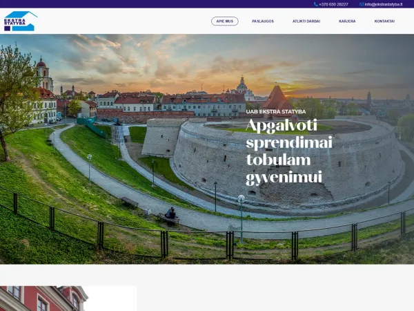 „UAB Ekstra statyba“ svetainė – visas pagrindinis puslapis