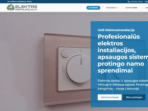 „Elektros instaliacija“ svetainė – pagrindinis puslapis kompiuterio ekrane