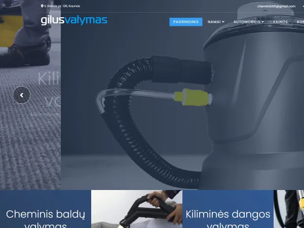 „Gilus valymas“ svetainė – pagrindinis puslapis kompiuterio ekrane