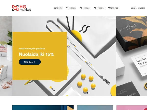 „HG market“ el. parduotuvė – pagrindinis puslapis kompiuterio ekrane