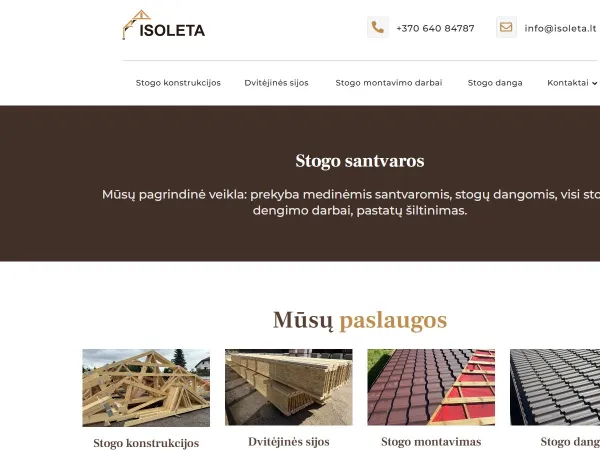 „Isoleta“ svetainė – pagrindinis puslapis kompiuterio ekrane