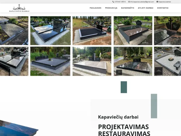 „Kapaviečių darbai“ svetainė – visas pagrindinis puslapis