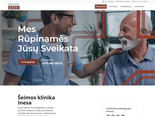 „Šeimos klinika INESA“ svetainė – visas pagrindinis puslapis