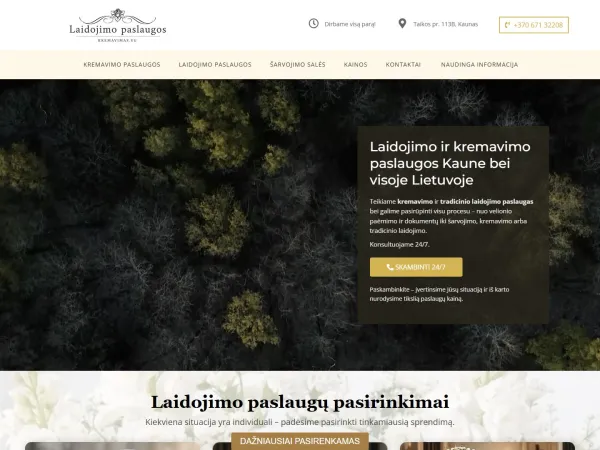 „Kremavimas.eu“ svetainė – visas pagrindinis puslapis
