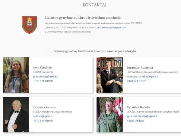 „LGKŠA“ svetainė – kontaktų puslapis