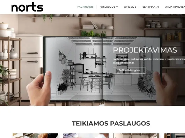„NORTS“ svetainė – pagrindinis puslapis kompiuterio ekrane