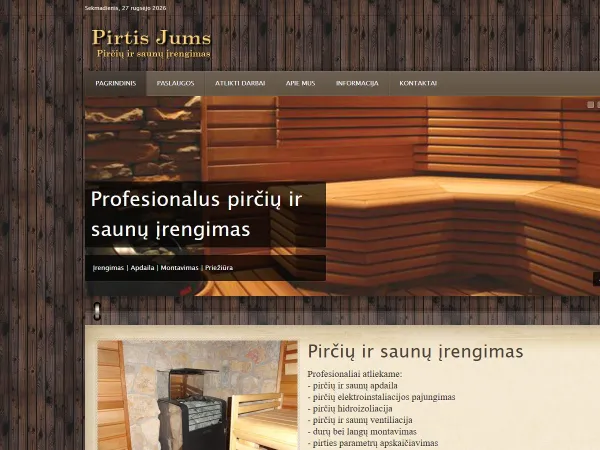 „Pirtis Jums“ svetainė – pagrindinis puslapis kompiuterio ekrane