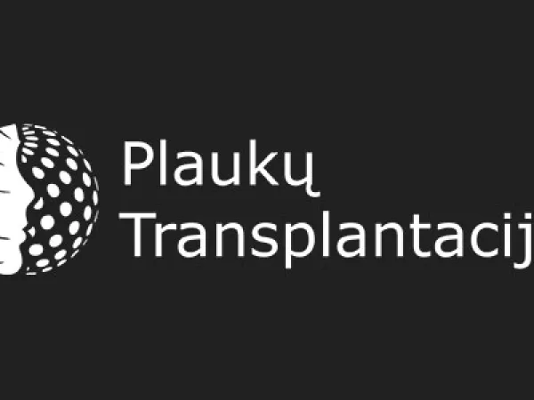 “Plaukų transplantacija” logo – on a dark background