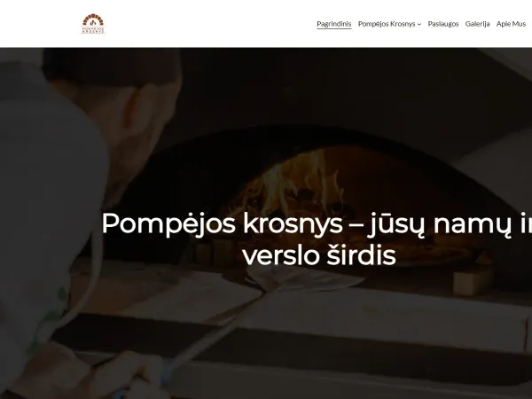 „Pompėjos krosnys“ svetainė – pagrindinis puslapis kompiuterio ekrane