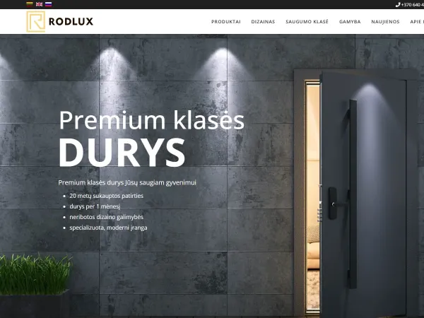 „Rodlux“ svetainė – pagrindinis puslapis kompiuterio ekrane