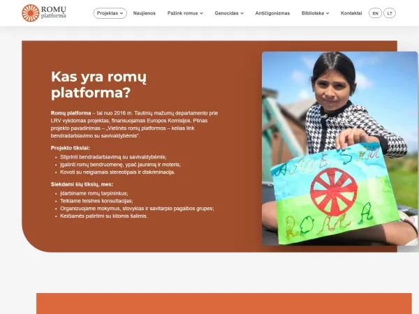 „Romų platforma“ svetainė – visas pagrindinis puslapis