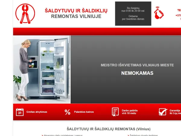 „Šaldytuvų remontas Vilniuje“ svetainė – pagrindinis puslapis kompiuterio ekrane