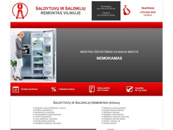 „Šaldytuvų remontas Vilniuje“ svetainė – visas pagrindinis puslapis
