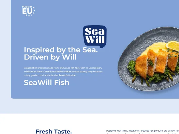 „SeaWill“ svetainė – pagrindinis puslapis kompiuterio ekrane