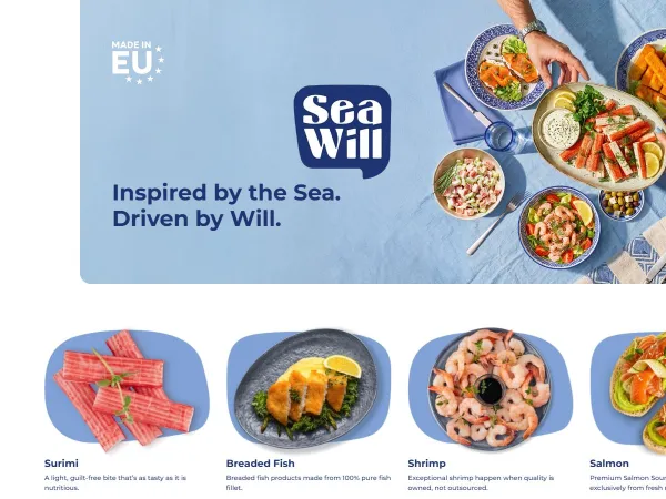 „SeaWill“ svetainė – pagrindinis puslapis kompiuterio ekrane