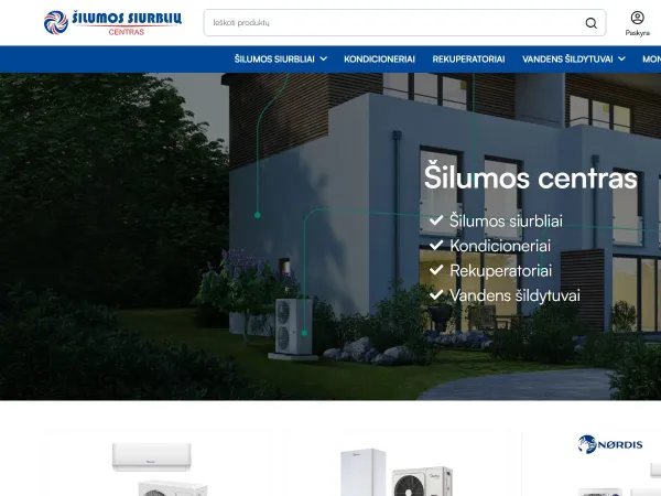 „Šilumos siurblių centras“ el. parduotuvė – pagrindinis puslapis kompiuterio ekrane