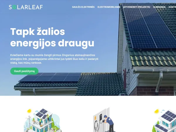 „Solarleaf“ el. parduotuvė – pagrindinis puslapis kompiuterio ekrane