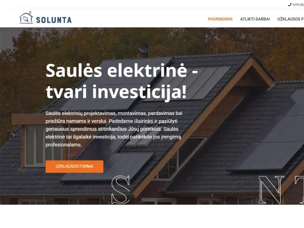 „Solunta“ svetainė – pagrindinis puslapis kompiuterio ekrane