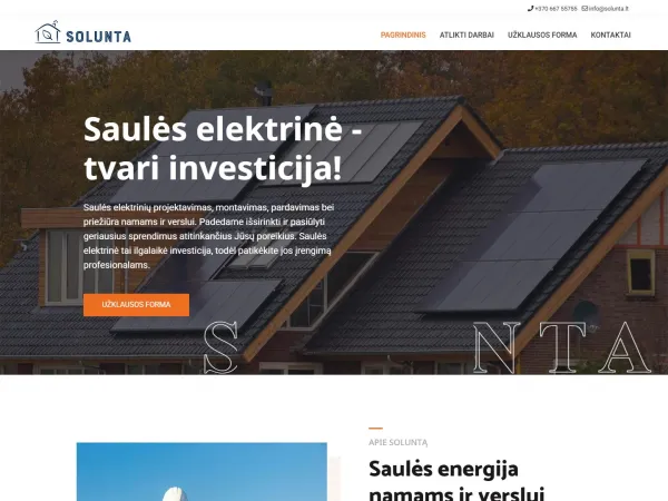 „Solunta“ svetainė – visas pagrindinis puslapis