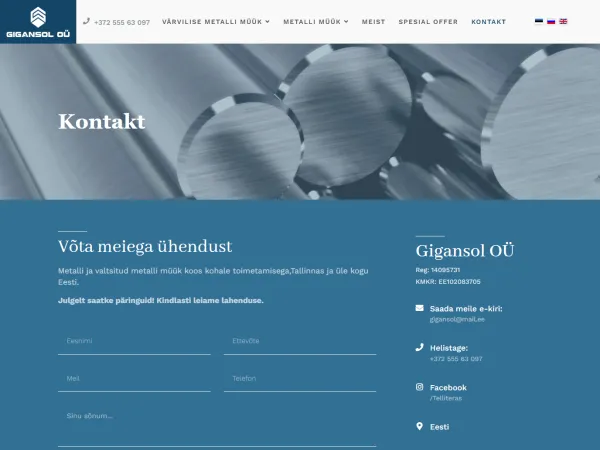 „Gigansol OÜ“ svetainė – kontaktų puslapis