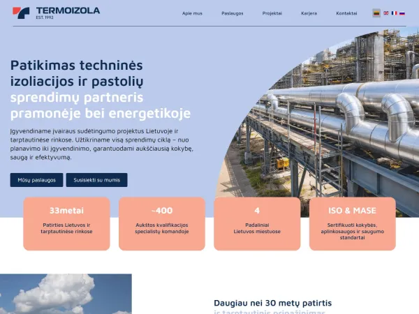 „Termoizola“ svetainė – visas pagrindinis puslapis