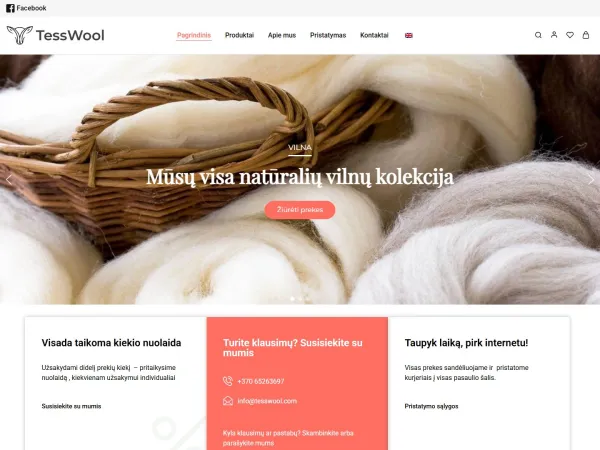 „Tess Wool“ el. parduotuvė – visas pagrindinis puslapis