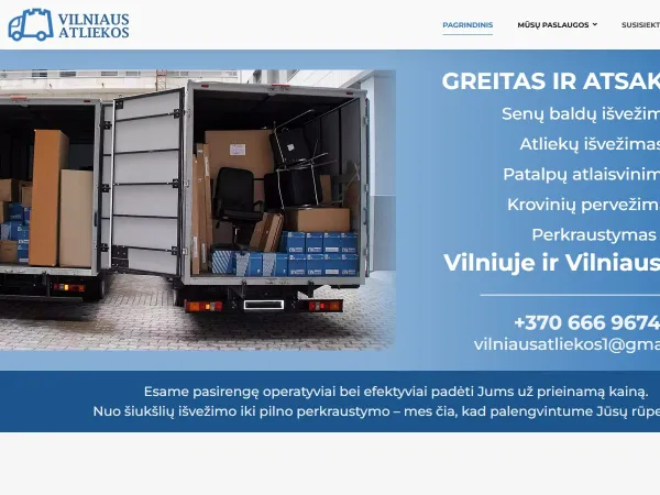 „Vilniaus atliekos“ svetainė – pagrindinis puslapis kompiuterio ekrane