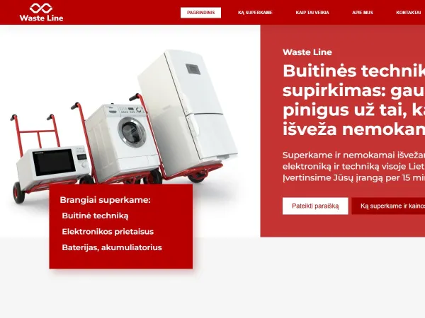 „Waste Line“ svetainė – pagrindinis puslapis kompiuterio ekrane