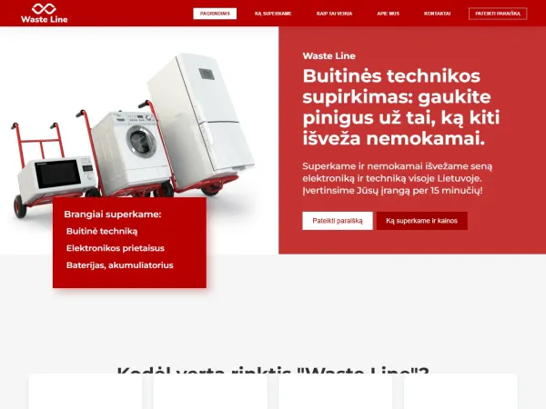 „Waste Line“ svetainė – visas pagrindinis puslapis