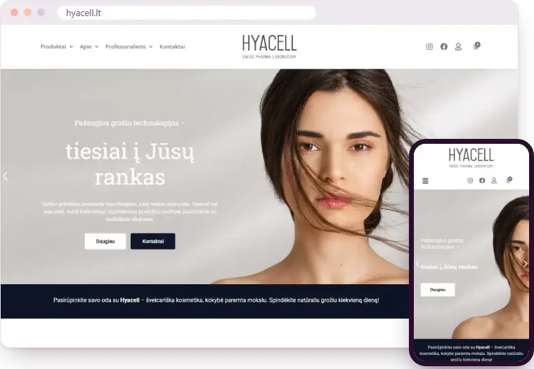 „Hyacell“ el. parduotuvė kompiuterio ir telefono ekranuose