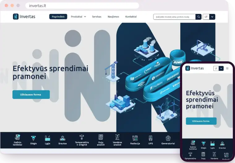 „Invertas“ el. parduotuvė kompiuterio ir telefono ekranuose