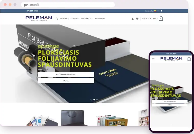 „Peleman“ el. parduotuvė kompiuterio ir telefono ekranuose