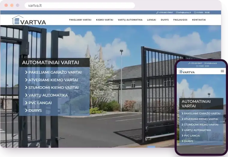 „Vartva“ svetainė kompiuterio ir telefono ekranuose