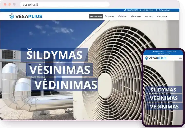 „Vėsa plius“ svetainė kompiuterio ir telefono ekranuose